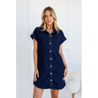 COUNTRY DENIM STRETCH MINI DRESS IN INDIGO [SZ:8]