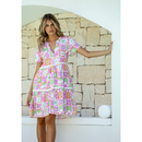 MISS MARLOW DAISY SQUARE MINI DRESS - PINK LIME [SZ:16]