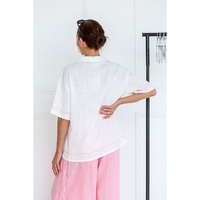 FOR FLORA ADELE SHIRT - WHITE WITH PINK EMBROIDERED TRIM [SZ:XS]