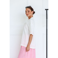 FOR FLORA ADELE SHIRT - WHITE WITH PINK EMBROIDERED TRIM [SZ:XS]