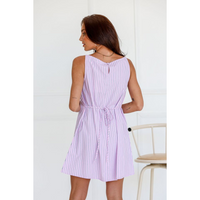 FOR FLORA MAE MINI DRESS - PINK WITH BLUE STRIPES [SZ:XS]