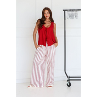 FOR FLORA THEA WIDE LEG PANTS - WHITE WITH RED STRIPE [SZ:S/M]