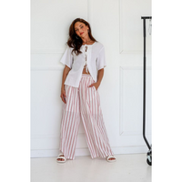 FOR FLORA THEA WIDE LEG PANTS - WHITE WITH RED STRIPE [SZ:L/XL]