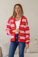 MISS MARLOW BEDFORD CARDI - RED & PINK STRIPE [SZ:S/M]