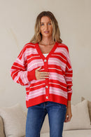MISS MARLOW BEDFORD CARDI - RED & PINK STRIPE [SZ:M/L]