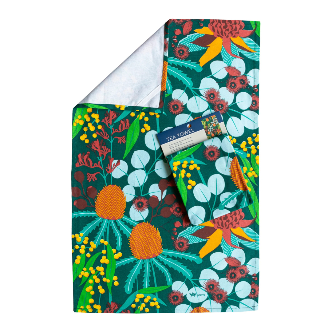 ALLGIFTS AUSTRALIA COTTON TEA TOWEL - AUSTRALIAN BOTANICALS