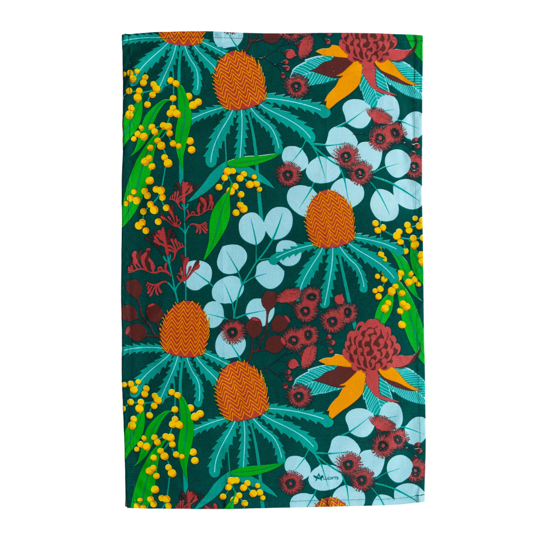 ALLGIFTS AUSTRALIA COTTON TEA TOWEL - AUSTRALIAN BOTANICALS
