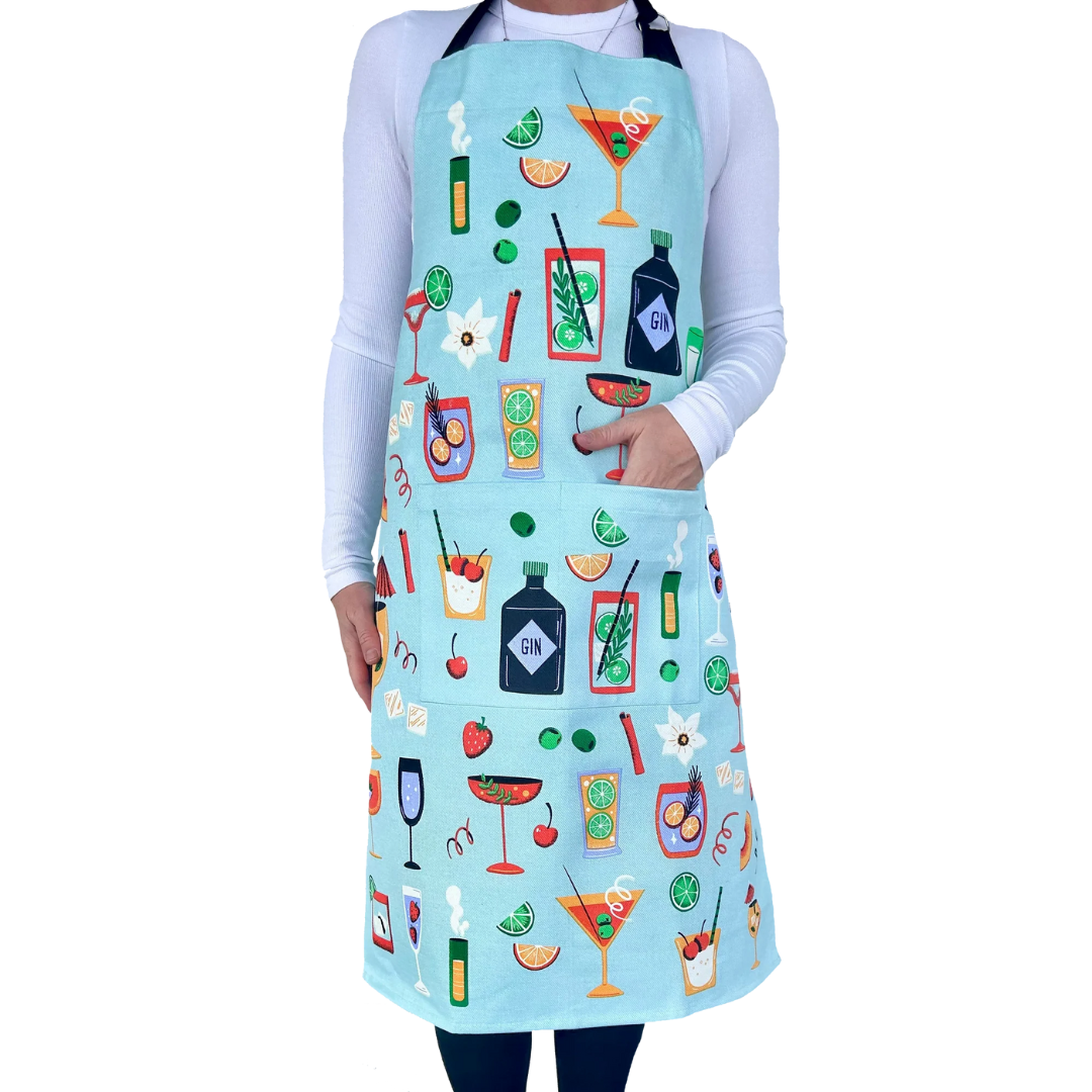 ALLGIFTS AUSTRALIA COTTON APRON - COCKTAILS