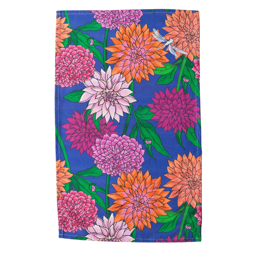 ALLGIFTS AUSTRALIA COTTON TEA TOWEL - DAHLIAS