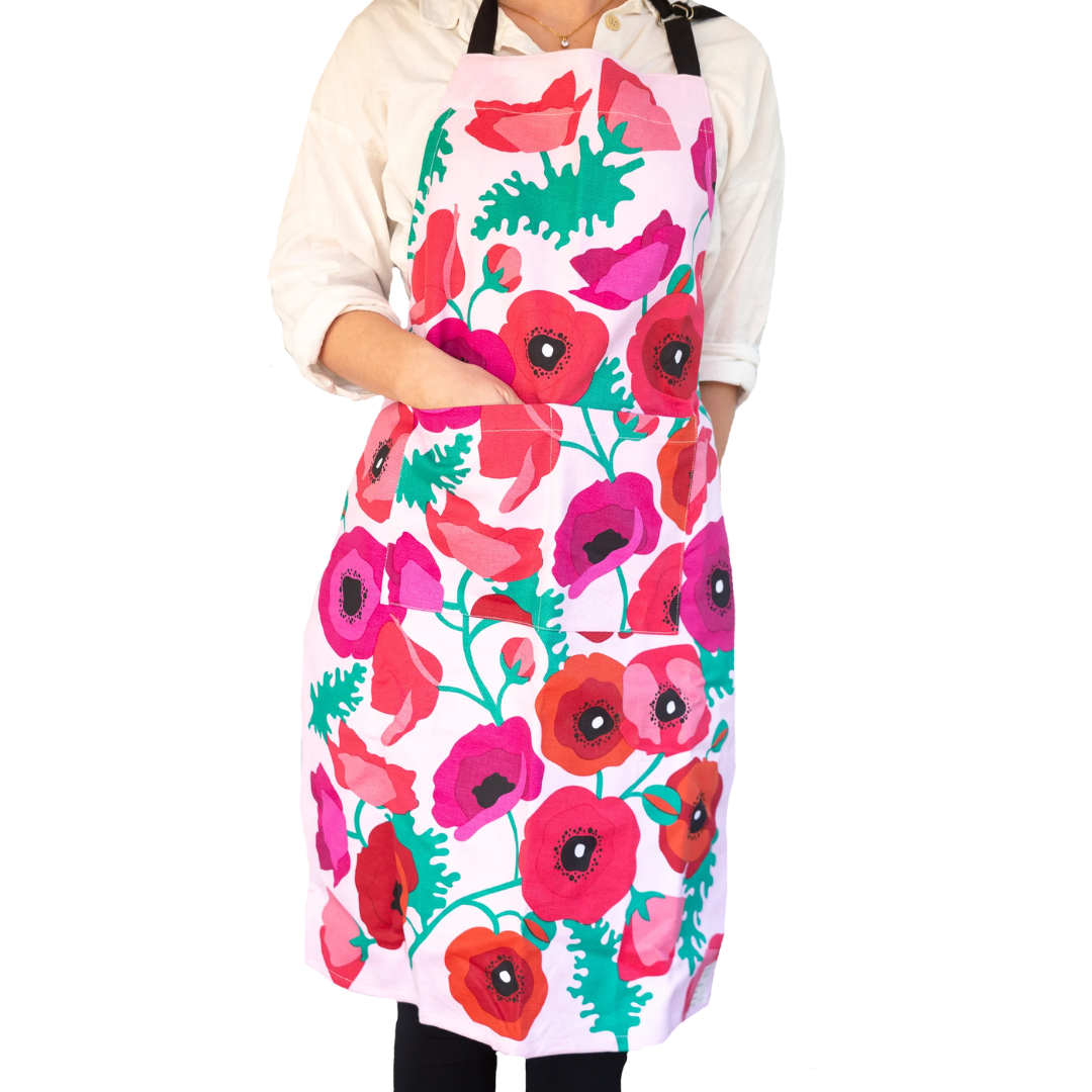 ALLGIFTS AUSTRALIA COTTON APRON - POPPIES