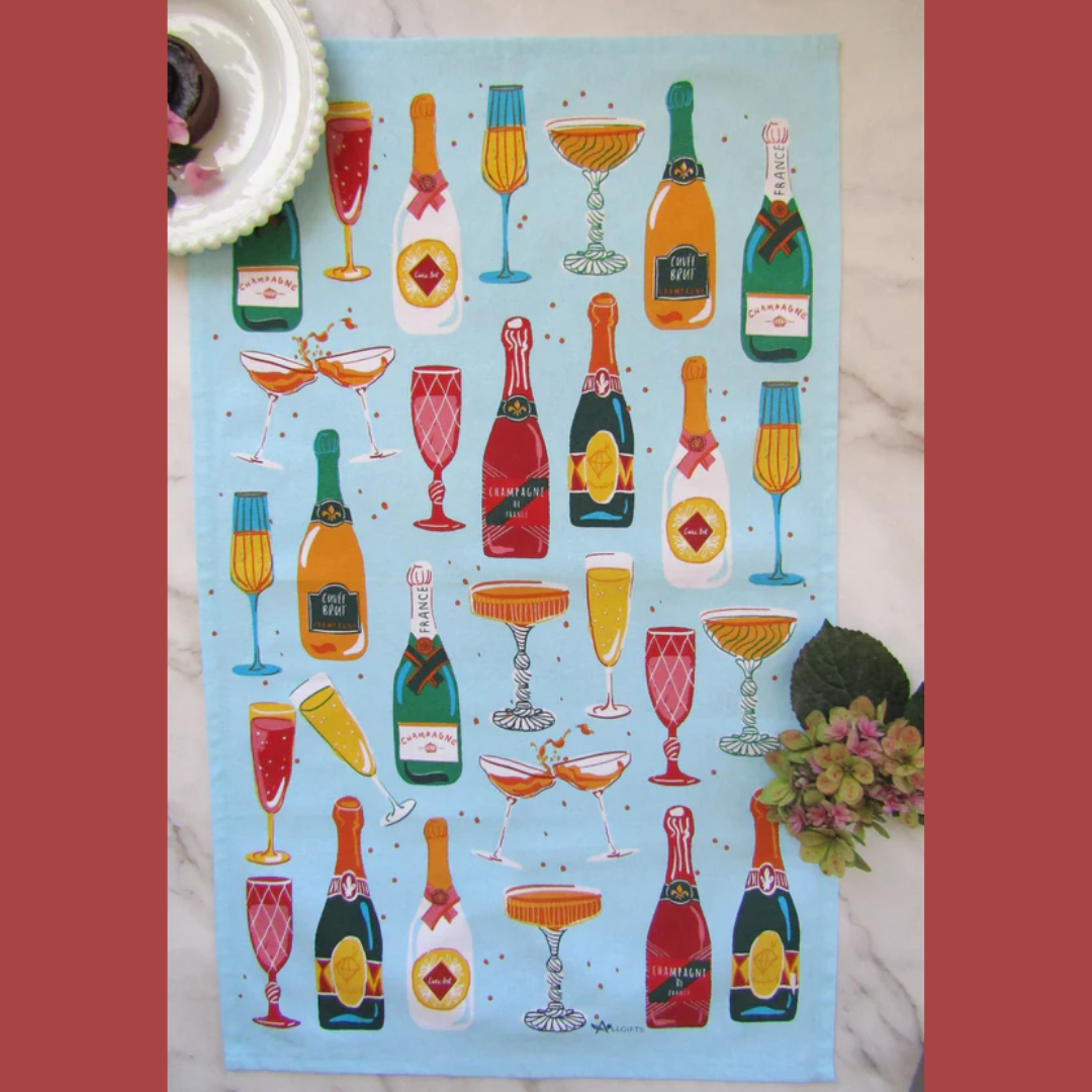 ALLGIFTS AUSTRALIA COTTON TEA TOWEL - CHAMPAGNE SHOWERS