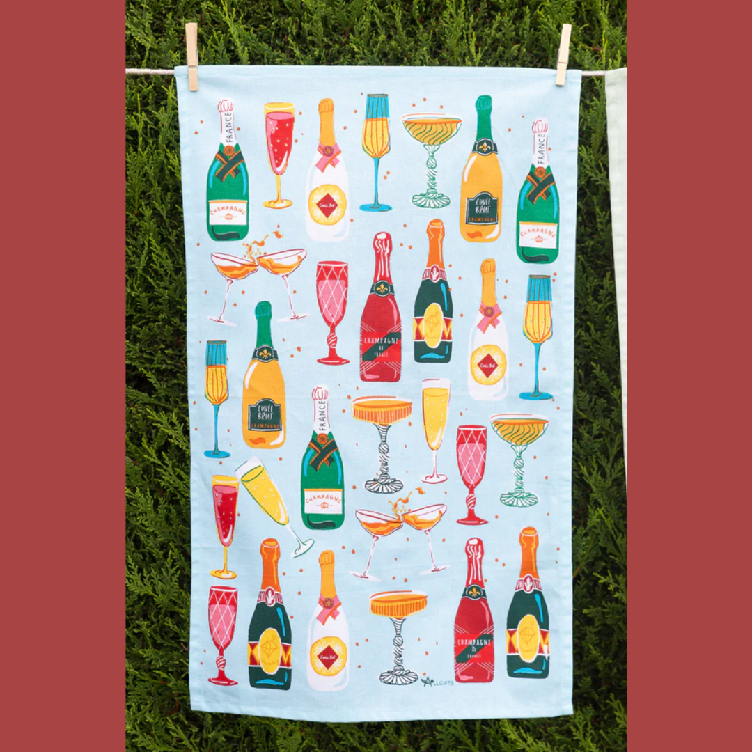 ALLGIFTS AUSTRALIA COTTON TEA TOWEL - CHAMPAGNE SHOWERS