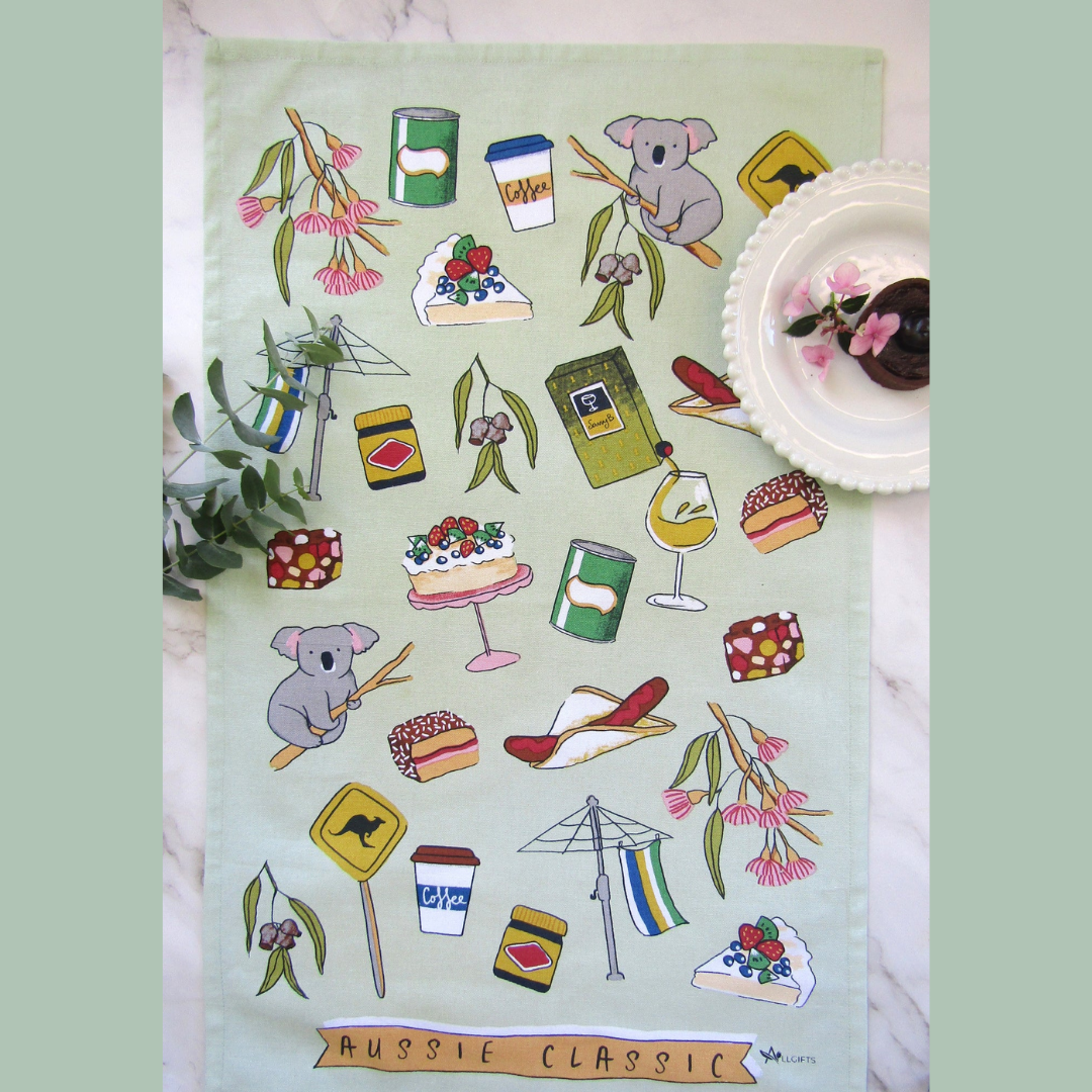 ALLGIFTS AUSTRALIA COTTON TEA TOWEL - AUSSIE CLASSICS