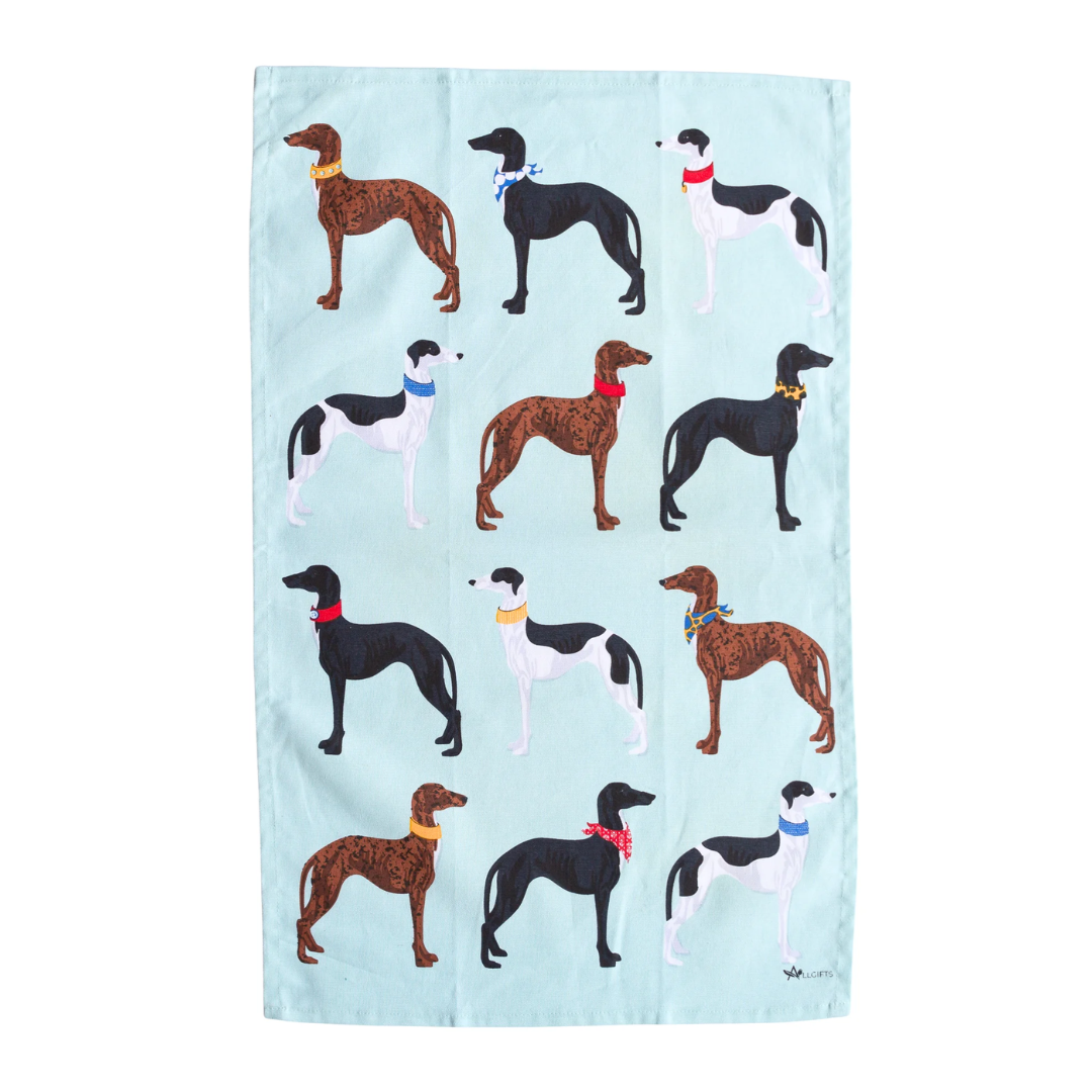 ALLGIFTS AUSTRALIA COTTON TEA TOWEL - GREYHOUNDS