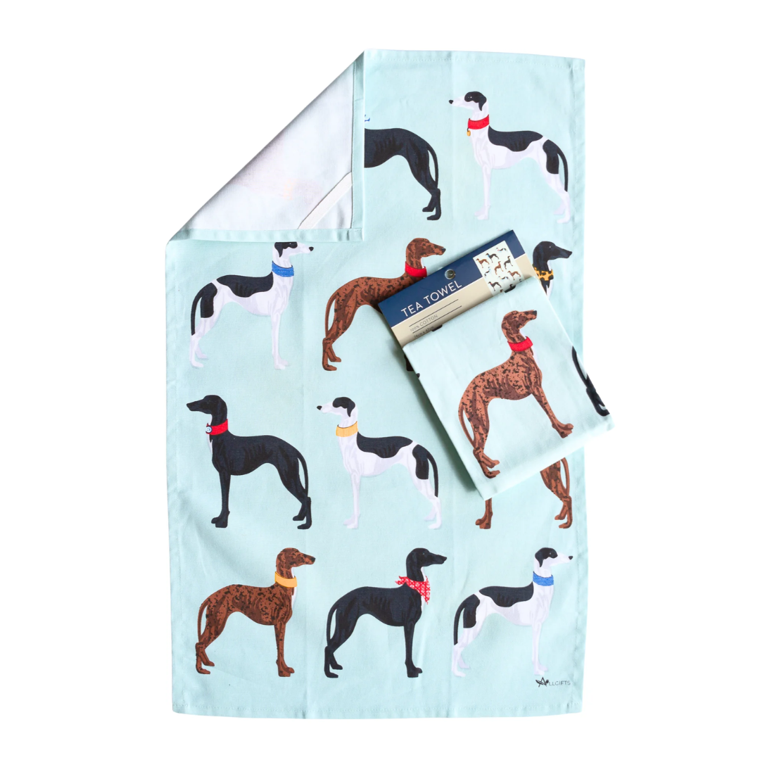 ALLGIFTS AUSTRALIA COTTON TEA TOWEL - GREYHOUNDS