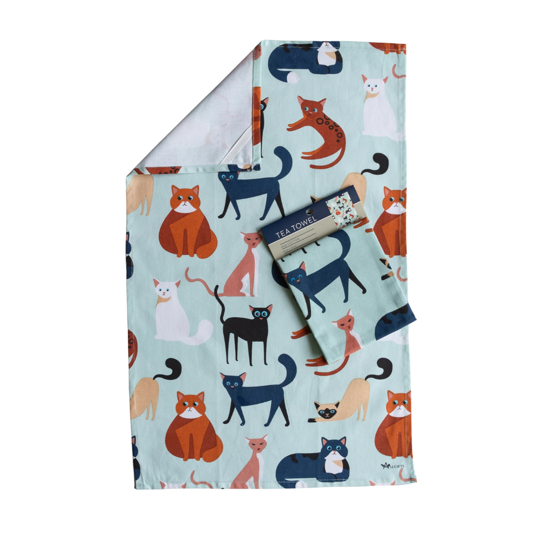 ALLGIFTS AUSTRALIA COTTON TEA TOWEL - COLOURFUL CATS