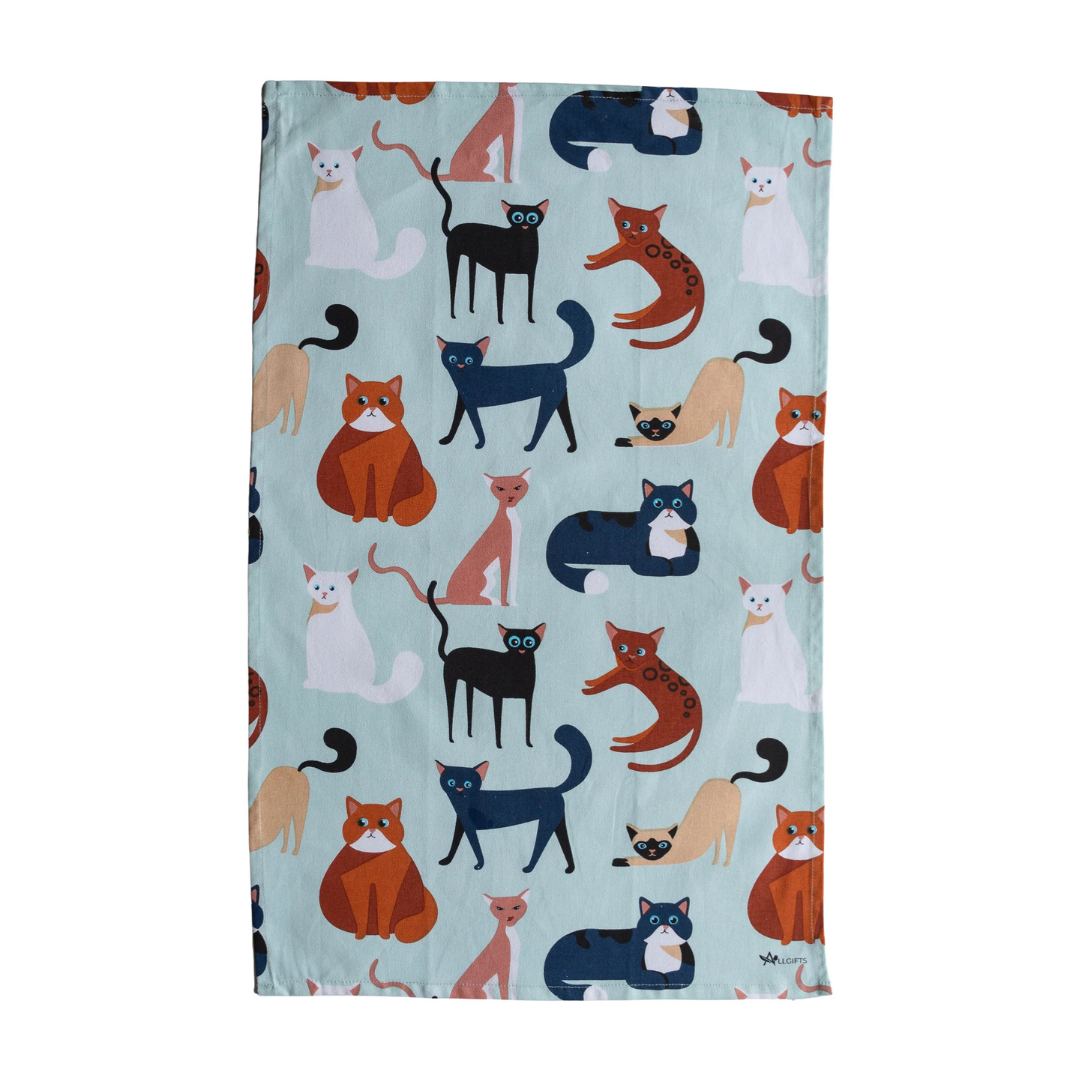 ALLGIFTS AUSTRALIA COTTON TEA TOWEL - COLOURFUL CATS