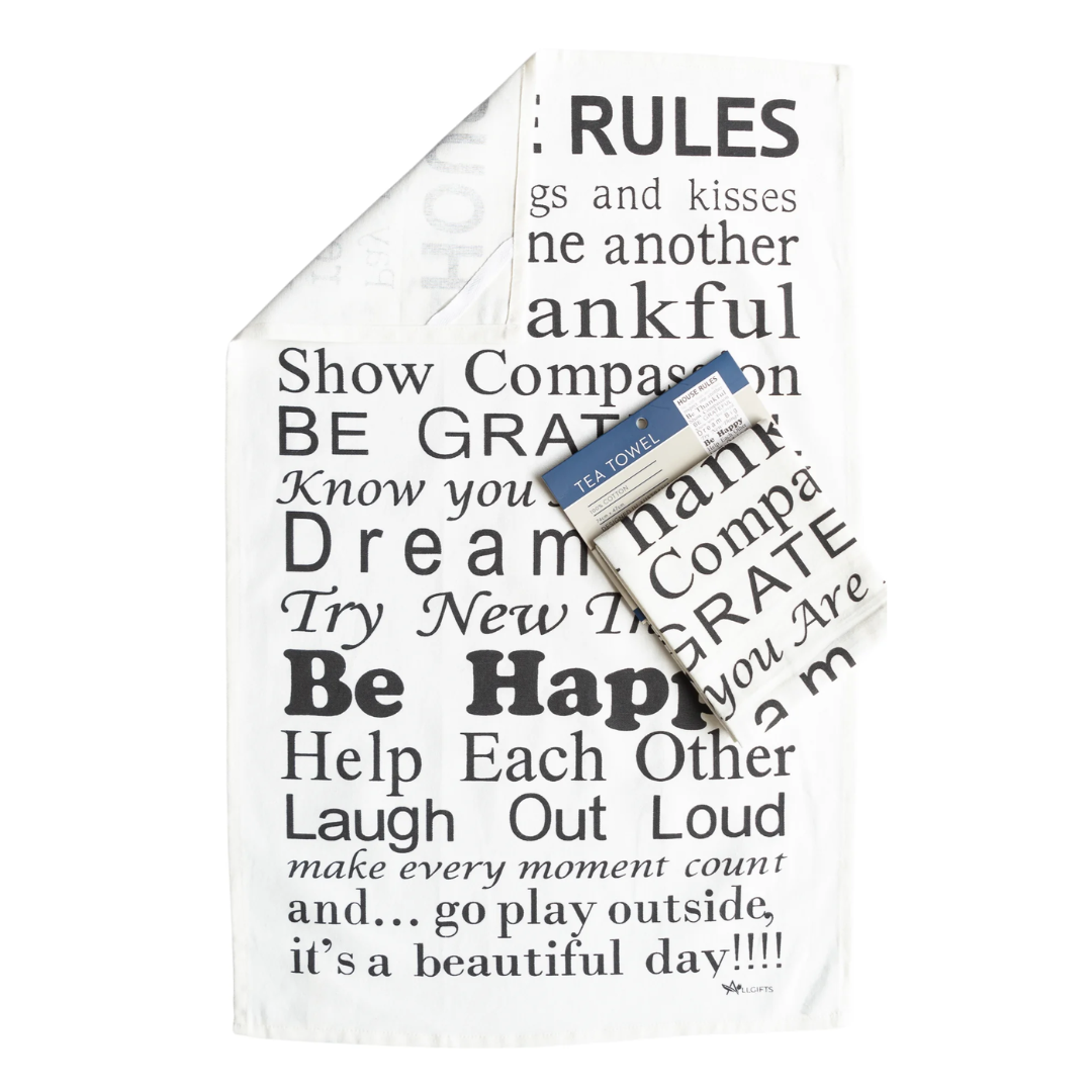 ALLGIFTS AUSTRALIA COTTON TEA TOWEL - HOUSE RULES