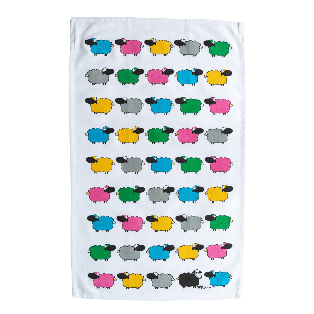 ALLGIFTS AUSTRALIA COTTON TEA TOWEL - COLOURED SHEEP