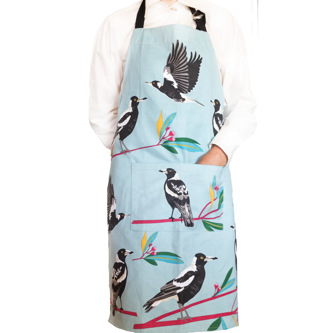 ALLGIFTS AUSTRALIA COTTON APRON - MAGPIES