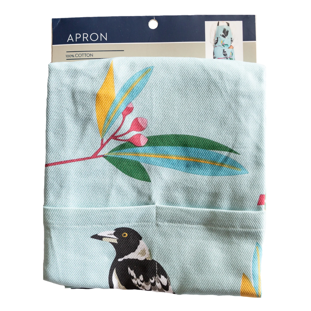 ALLGIFTS AUSTRALIA COTTON APRON - MAGPIES