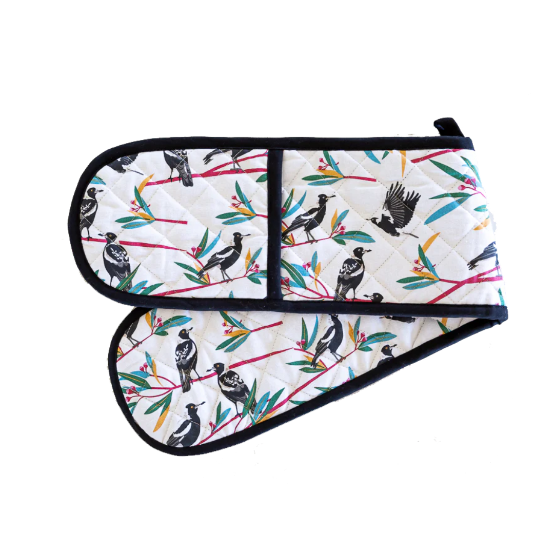 ALLGIFTS AUSTRALIA DOUBLE OVEN GLOVE - MAGPIES