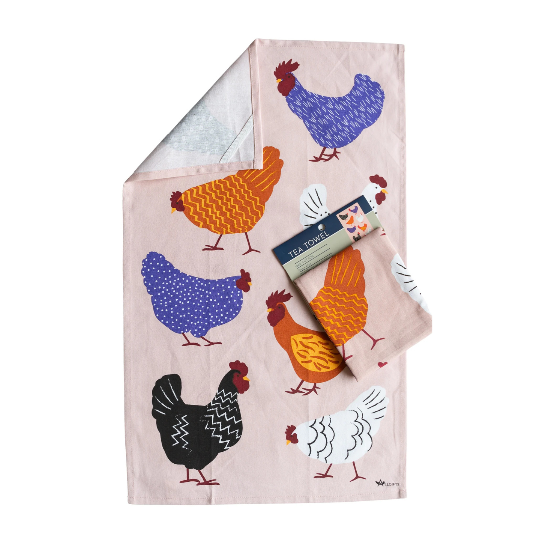 ALLGIFTS AUSTRALIA COTTON TEA TOWEL - BRIGHT HENS
