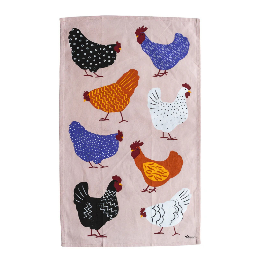 ALLGIFTS AUSTRALIA COTTON TEA TOWEL - BRIGHT HENS