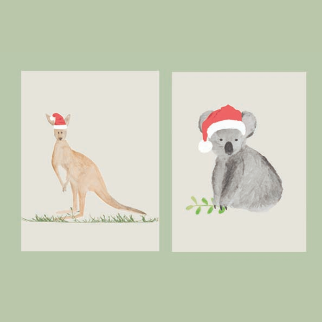 PAPERSTREET BOXED CHARITY CHRISTMAS CARDS 10pk 2 DESIGNS - KOALA & KANGAROO