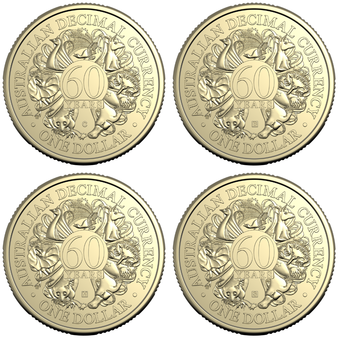 ROYAL AUSTRALIAN MINT 2026 UNCIRCULATED 'C' MINTMARK & PRIVYMARK $1 COIN SET - 60TH ANNIVERSARY OF DECIMAL CURRENCY