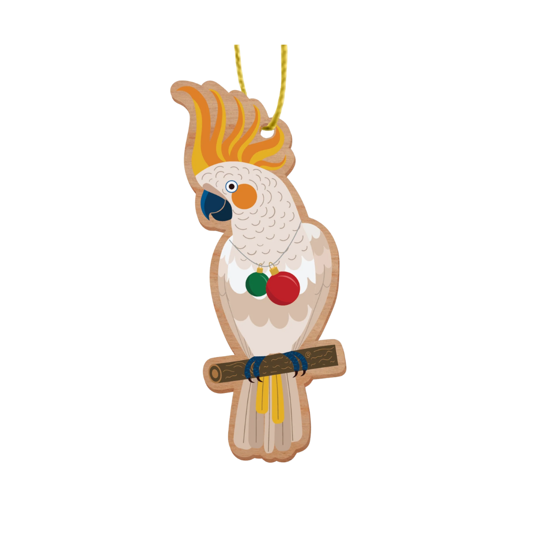 ARTICO WOODEN CHRISTMAS ORNAMENT - COCKATOO