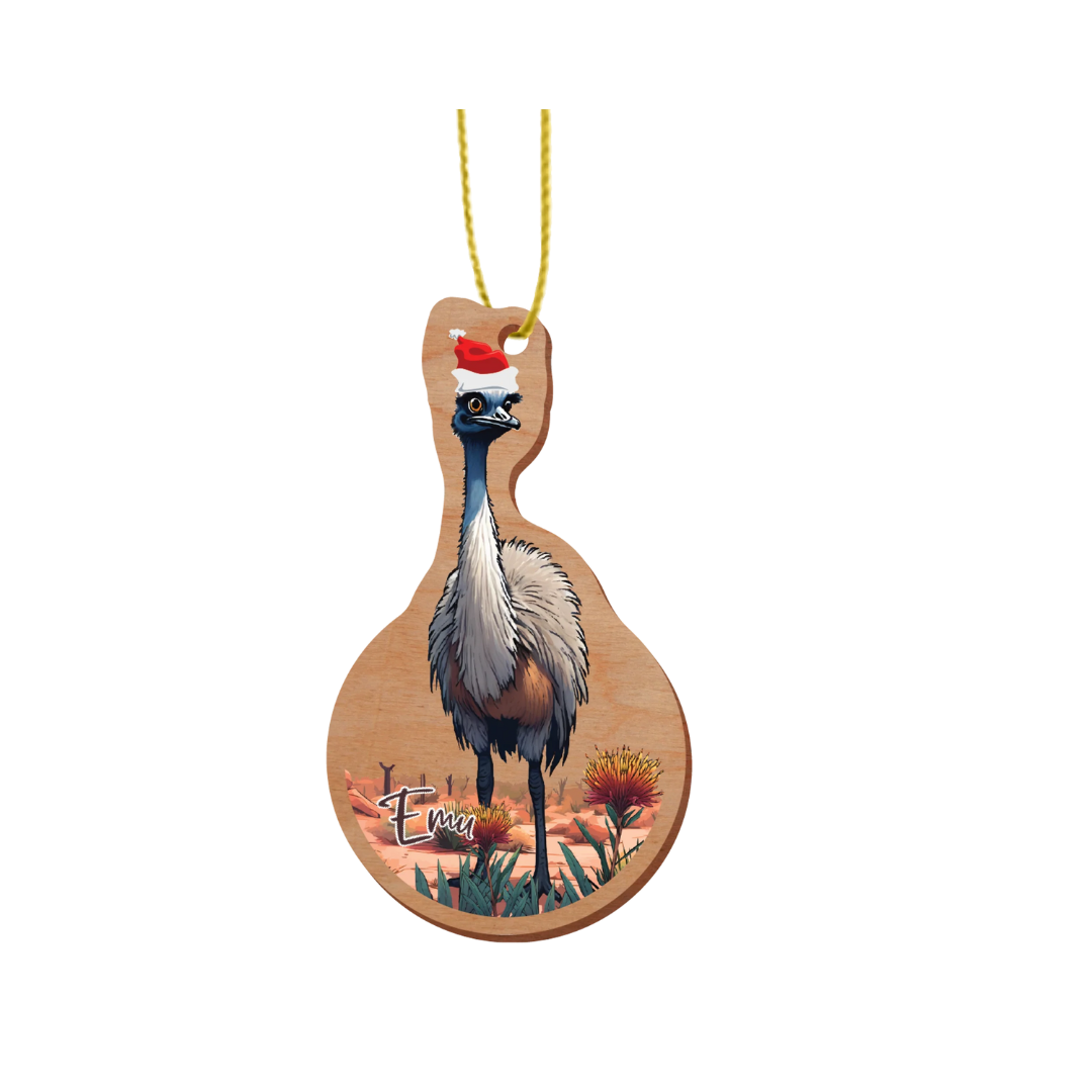 ARTICO WOODEN CHRISTMAS ORNAMENT - EMU IN SANTA HAT