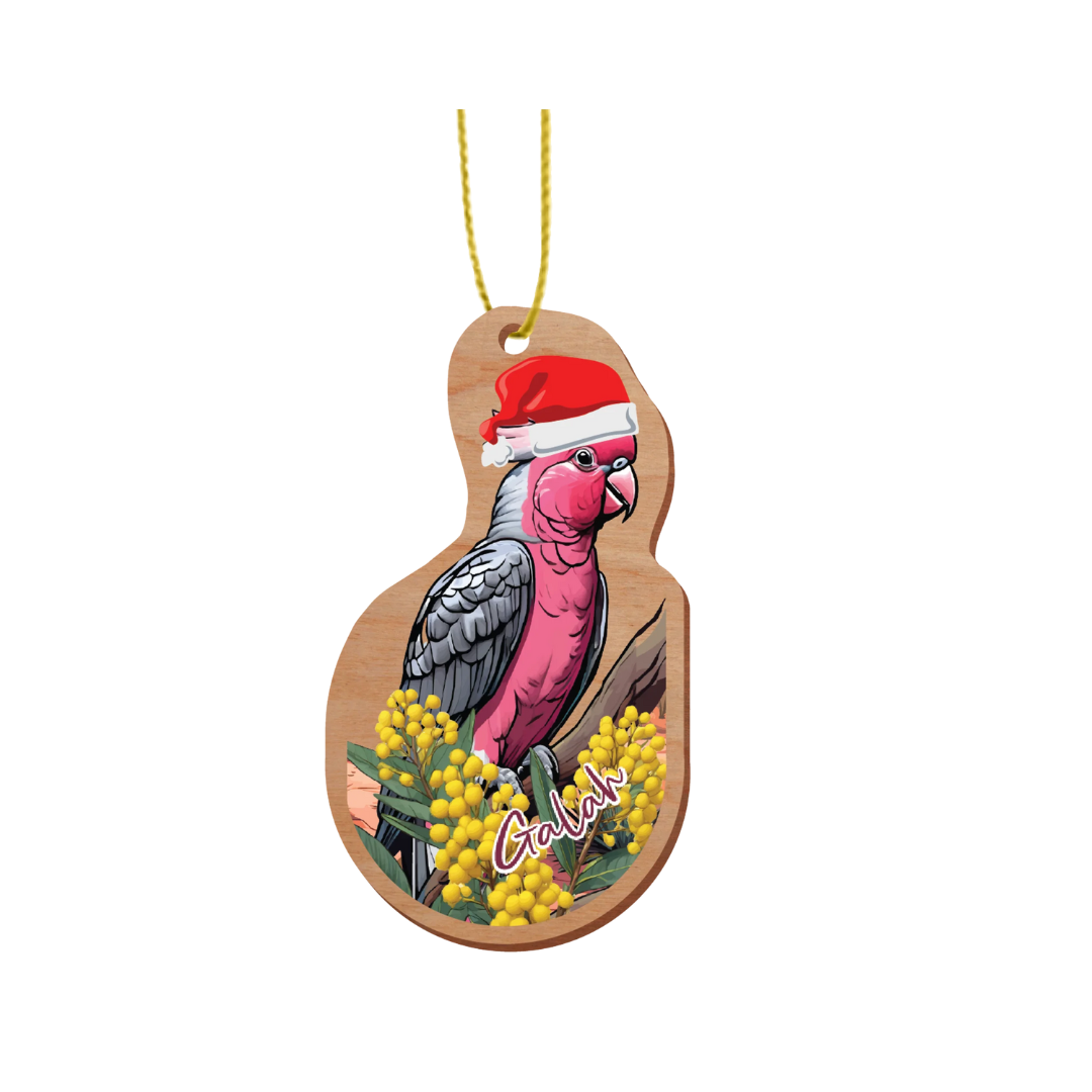 ARTICO WOODEN CHRISTMAS ORNAMENT - GALAH IN SANTA HAT
