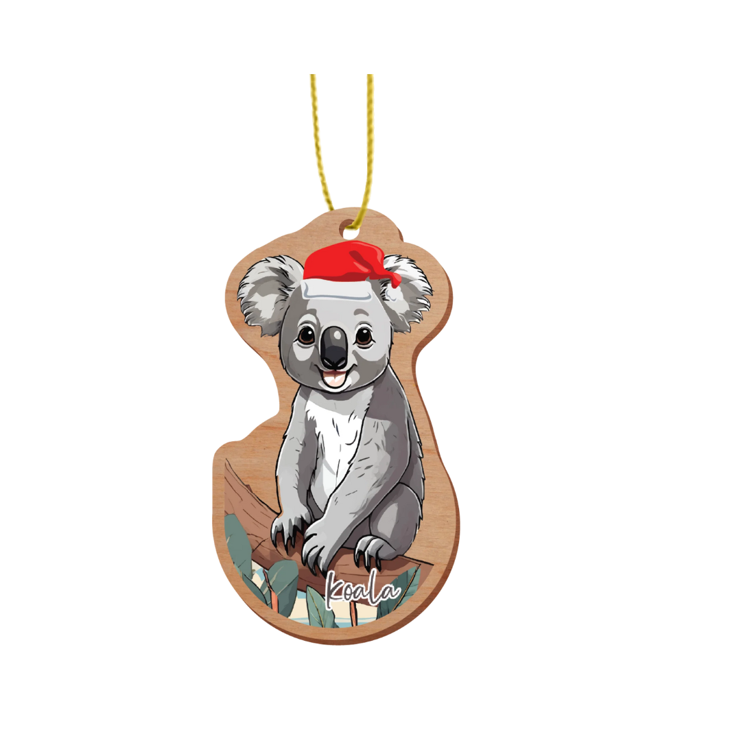 ARTICO WOODEN CHRISTMAS ORNAMENT - KOALA IN SANTA HAT