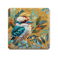 LISA POLLOCK BAMBOO COASTER SET OF 4 - CHARMING KOOKABURRA