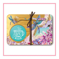 LISA POLLOCK BAMBOO TEA TIME TRAY WITH SPOON - DELIGHTFUL DRAGONFLIES