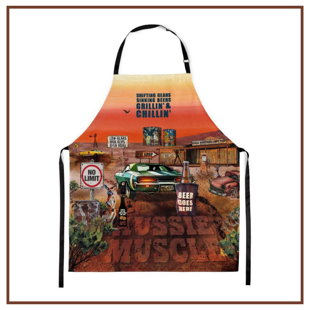 LISA POLLOCK COTTON BBQ APRON - AUSSIE MUSCLE [DES:AUSSIE MUSCLE]