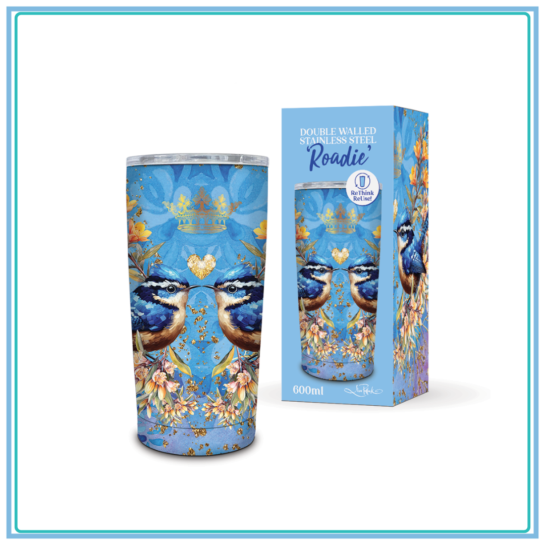 LISA POLLOCK STAINLESS STEEL ROADIE 600ml - ROYAL WRENS