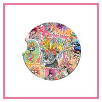 LISA POLLOCK CERAMIC CAR COASTERS [DES:PRETTY PINK POSTAGE]