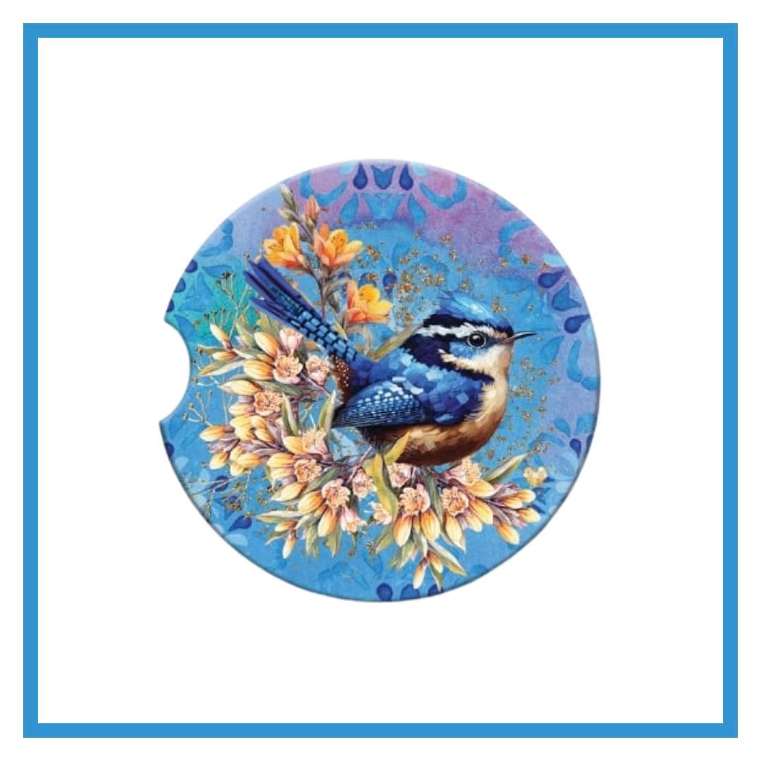 LISA POLLOCK CERAMIC CAR COASTER [DES:ROYAL WREN]