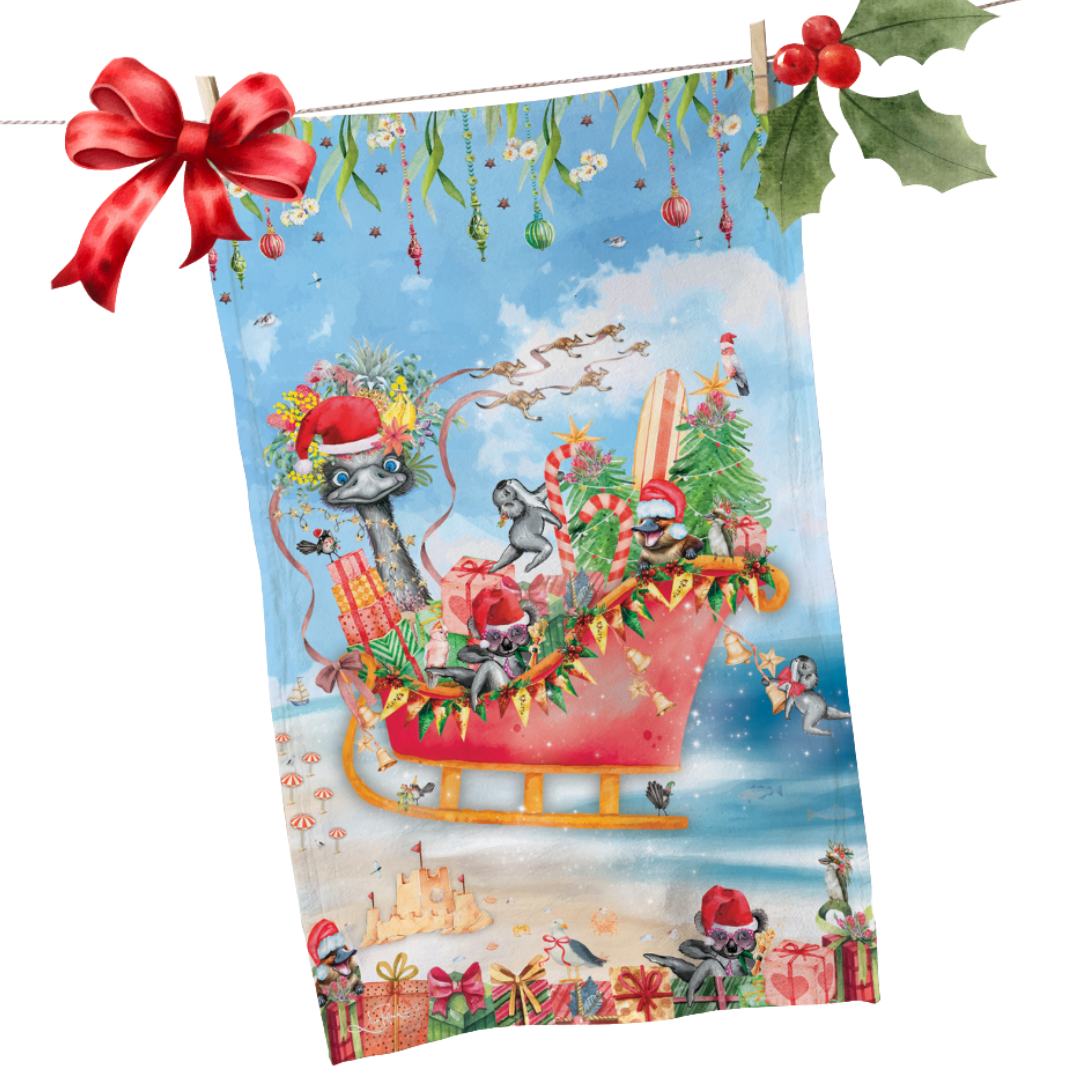 LISA POLLOCK COTTON TEA TOWEL - FESTIVE FRIVOLITIES