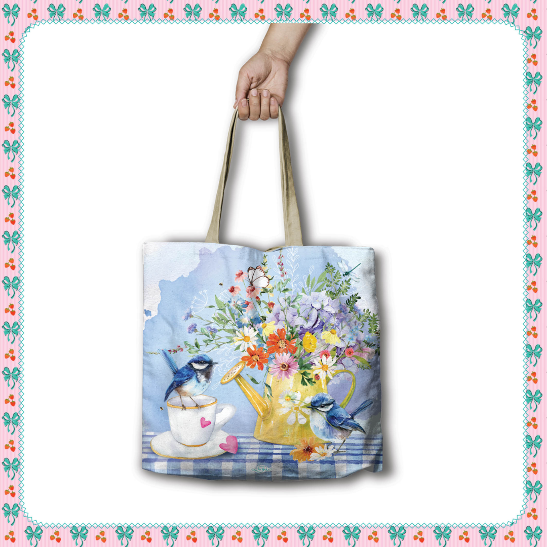 LISA POLLOCK REUSABLE SHOPPING BAG - TEA TIME WRENS