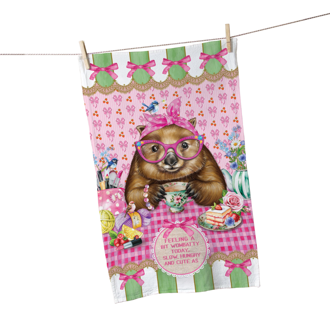 LISA POLLOCK COTTON TEA TOWEL - WONDA WOMBAT