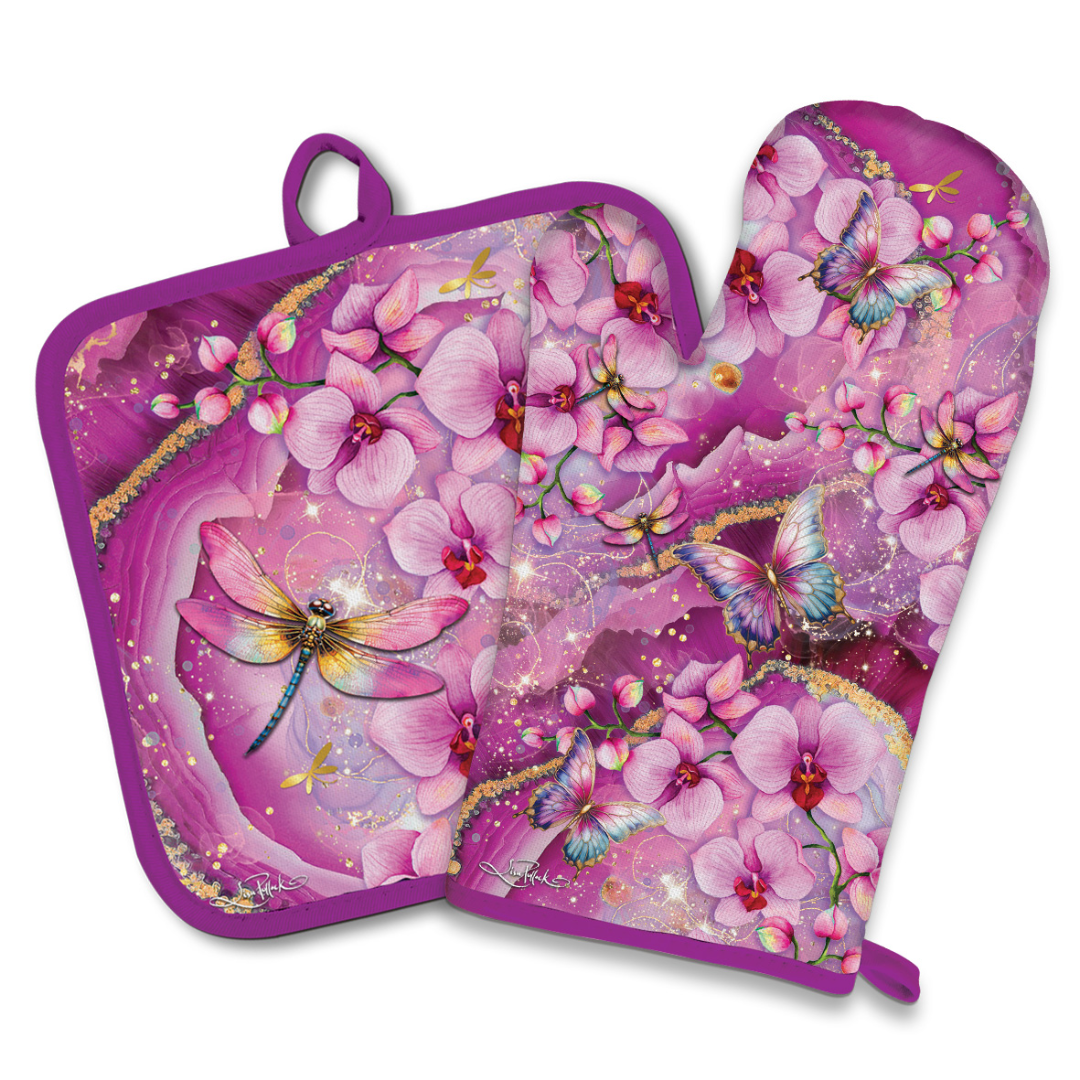 LISA POLLOCK OVEN MITT/POT HOLDER SET - FUCHSIA ORCHID