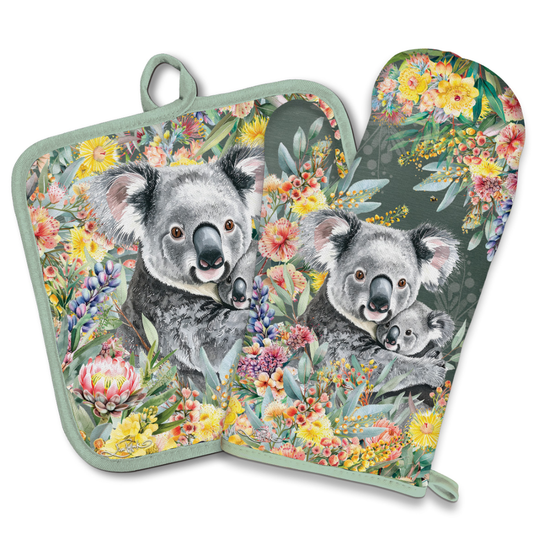LISA POLLOCK OVEN MITT/POT HOLDER SET - KOALA CUDDLES