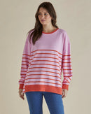 BETTY BASICS EASY CREW SWEATER PINK/ORANGE STRIPE [SZ:10]
