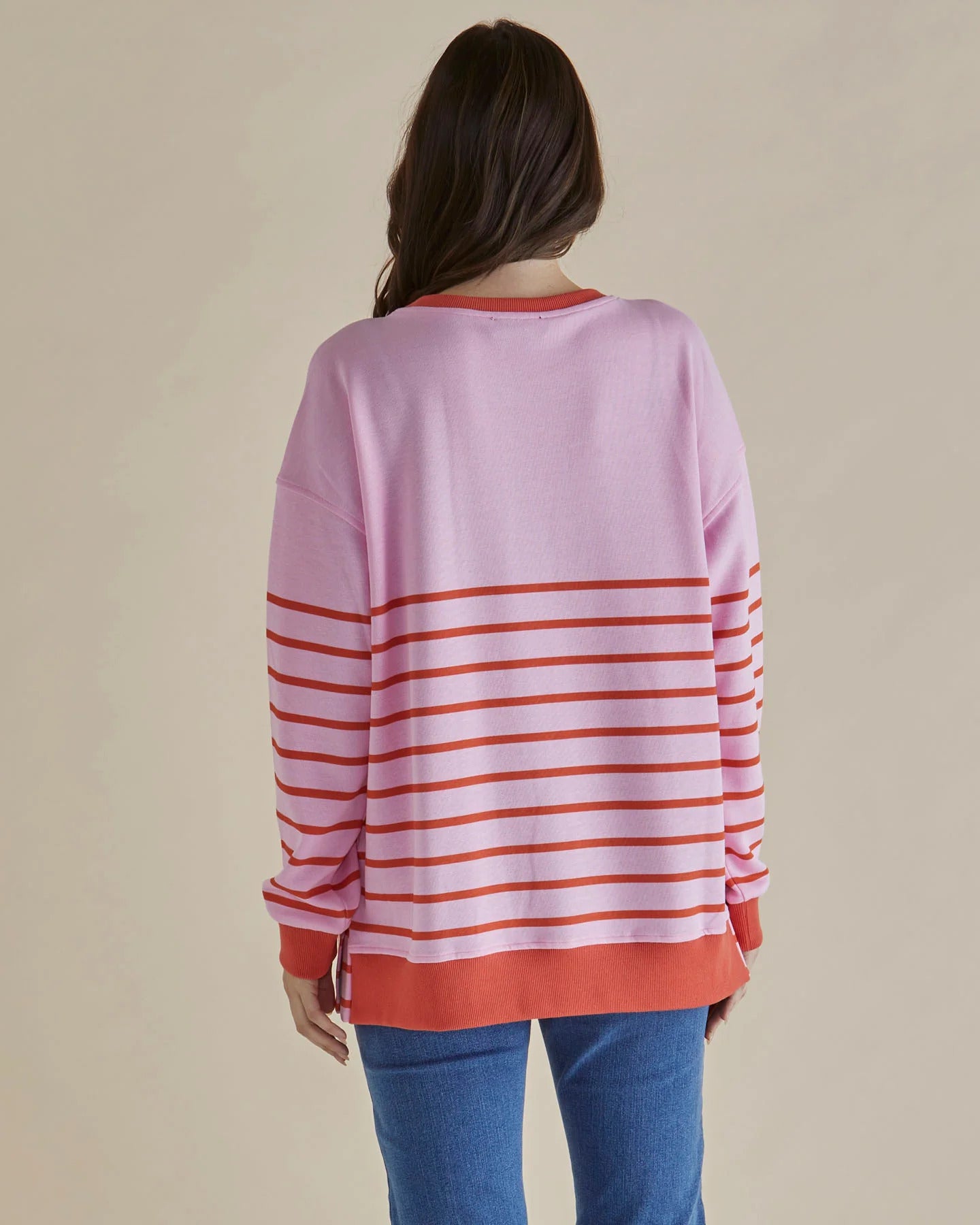 BETTY BASICS EASY CREW SWEATER PINK/ORANGE STRIPE [SZ:10]