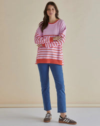 BETTY BASICS EASY CREW SWEATER PINK/ORANGE STRIPE [SZ:10]
