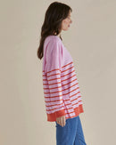 BETTY BASICS EASY CREW SWEATER PINK/ORANGE STRIPE [SZ:10]