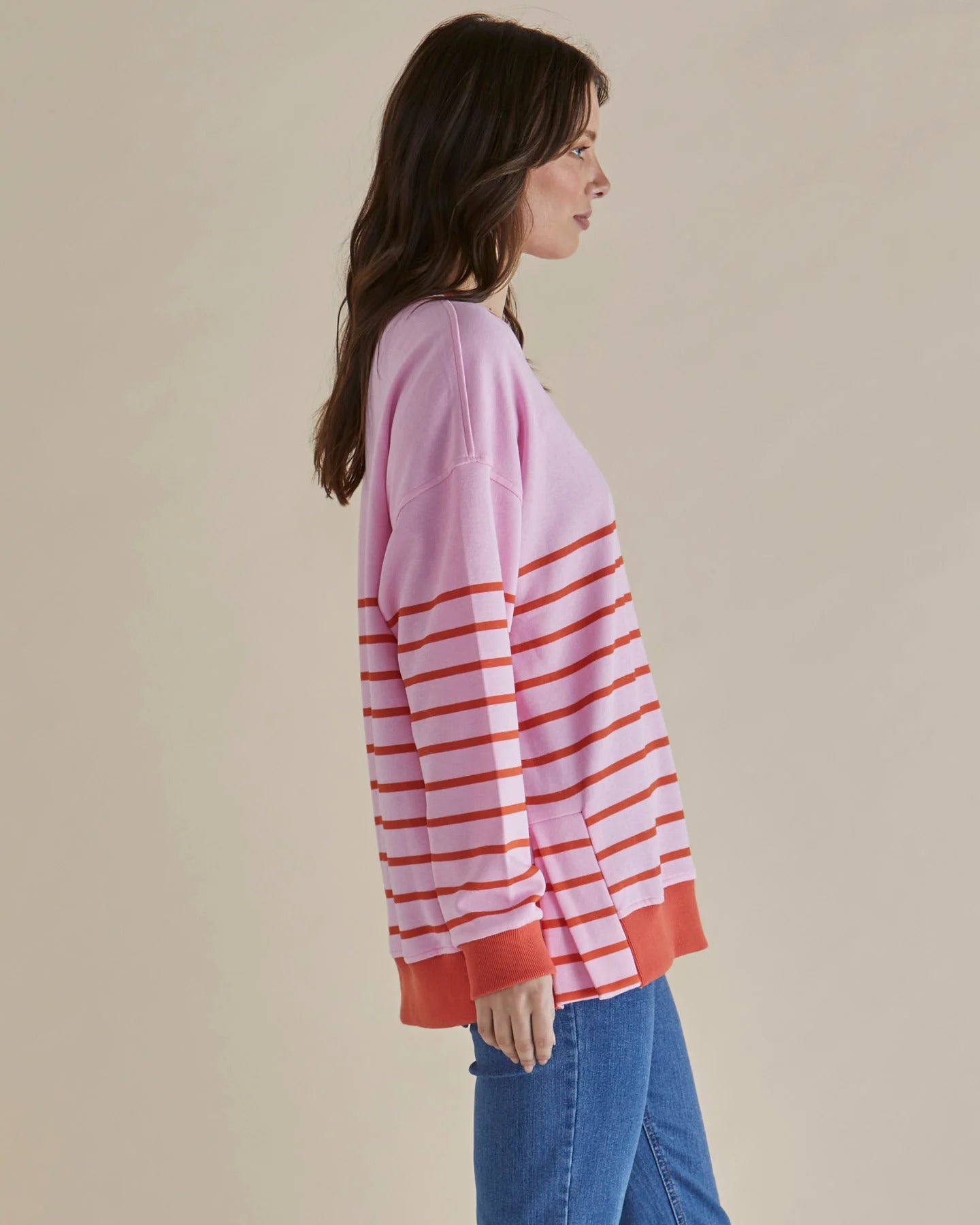 BETTY BASICS EASY CREW SWEATER PINK/ORANGE STRIPE [SZ:10]